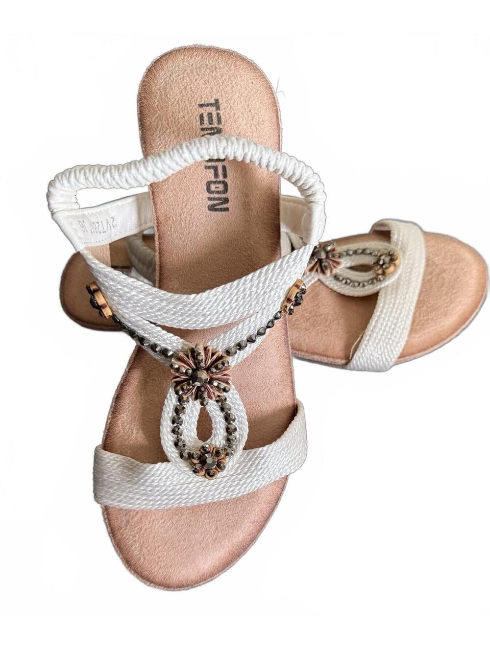 TEMOFON Sandals Open Toe Elastic Ankle Strap Bohemian Size 6 Embellished